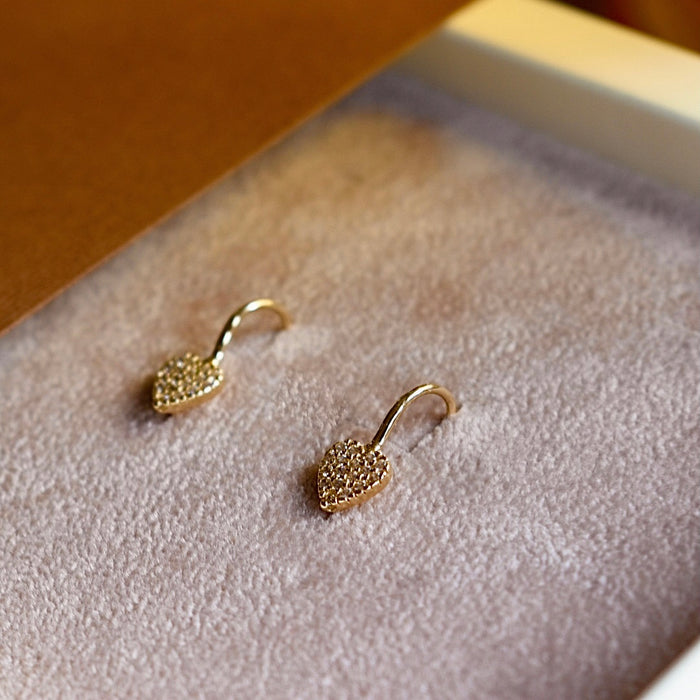 Heart Drop Earrings with CZ Diamonds