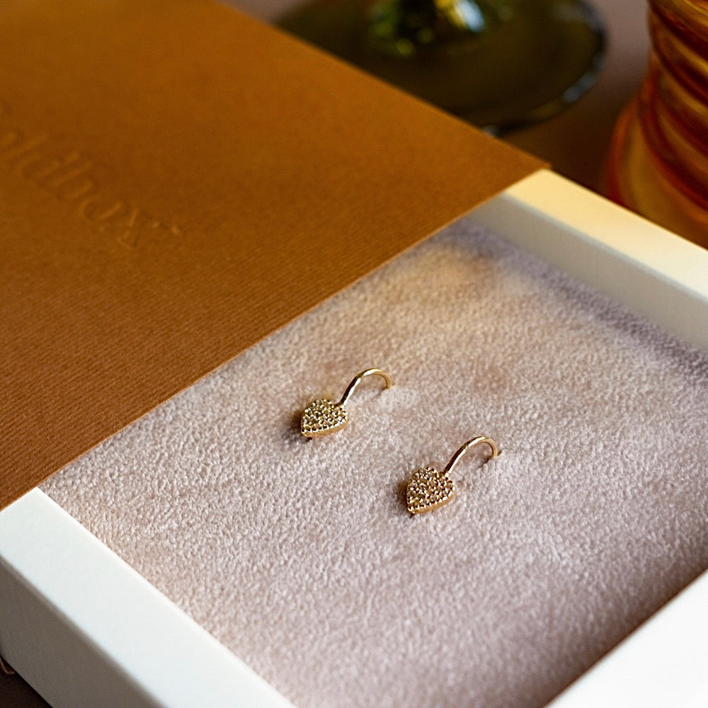 Heart Drop Earrings with CZ Diamonds
