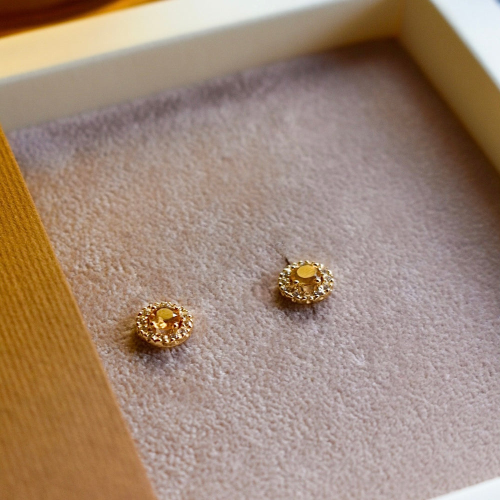 Citrine Solitaire Stud Earings